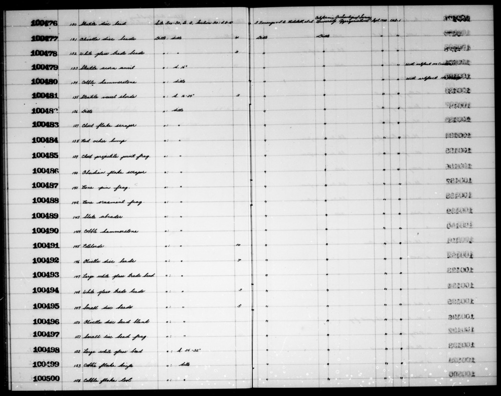 Documentation associated with Hearst Museum object titled Bead, accession number 1-100493, described as Large white glass trade bead.