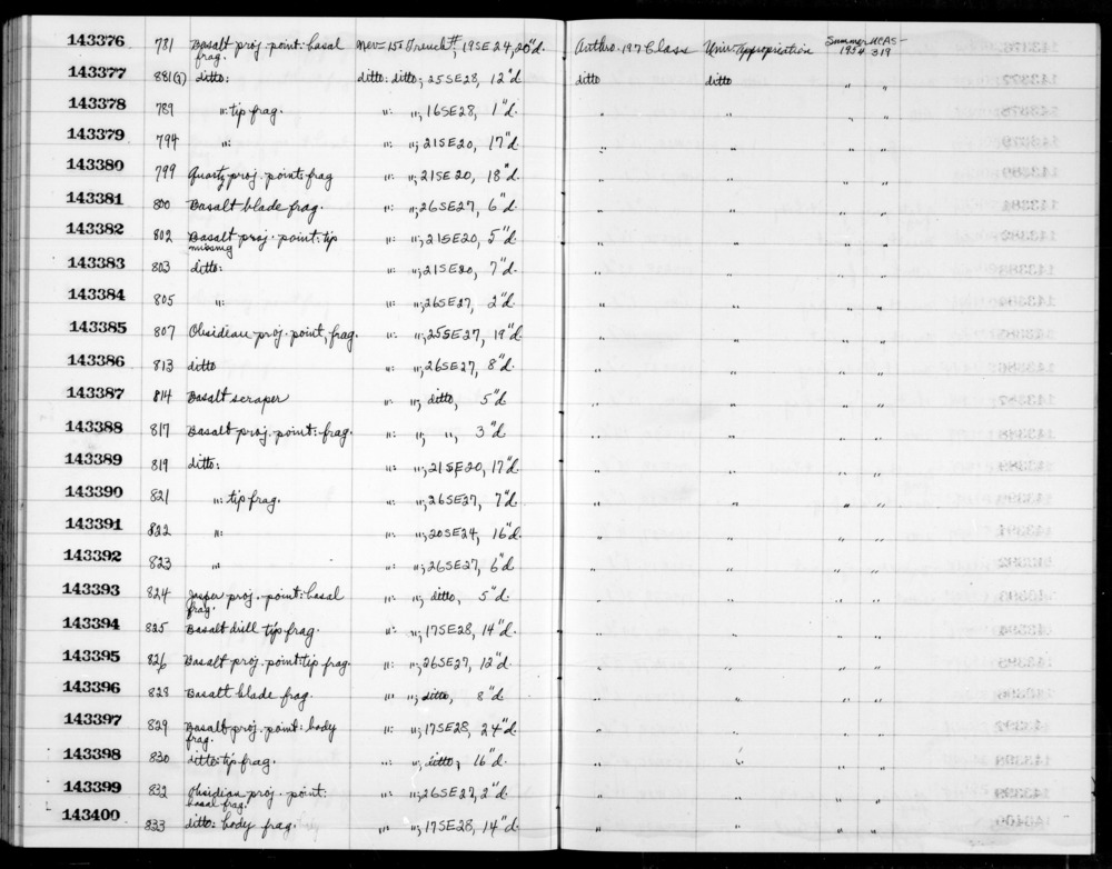 Documentation associated with Hearst Museum object titled Drill, accession number 1-143394, described as basalt drill tip frag.