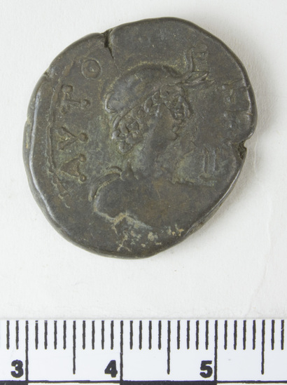 Hearst Museum object 6 of 6 titled Coin: billon tetradrachm, accession number 6-22552, described as Crowned head of Nero, r.