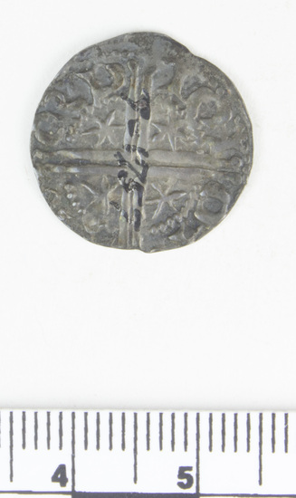 Hearst Museum object 3 of 4 titled Coin: silver, accession number 7-1757, described as “Long-cross sterling” coin, apparently Alexander III, 13th century.