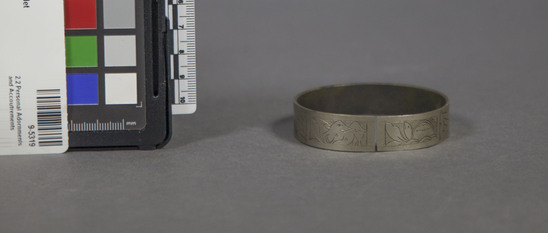 Hearst Museum object titled Bracelet, accession number 9-5319, described as Bracelet of silver ? engraved