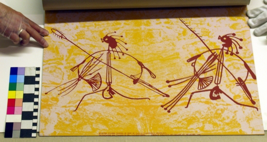 Hearst Museum object 4 of 6 titled Silkscreen, accession number 17-574a-e, described as Album of cave paintings of Arnhemland.