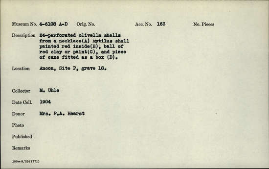 Documentation associated with Hearst Museum object titled Beads, accession number 4-6108b, no description available.