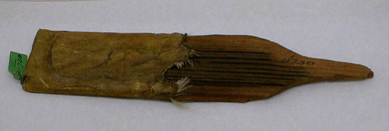 Hearst Museum object titled Stretcher and deerskin, accession number 1-11730, described as Small board with white haired deerskin stretching upon it.