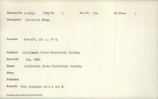 Documentation associated with Hearst Museum object titled Porcelain fragment, accession number 1-78266, described as Porcelain fragment attached to 1-78265. Notice: Image restricted due to its potentially sensitive nature. Contact Museum to request access.