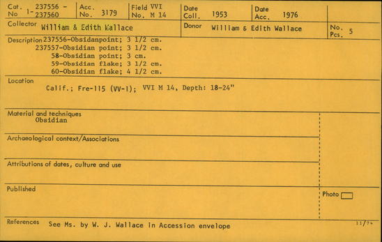 Documentation associated with Hearst Museum object titled Point, accession number 1-237556, described as Obsidian.