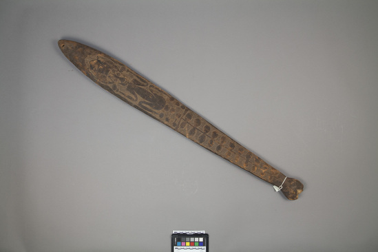 Hearst Museum object titled Club / paddle, accession number 11-122, described as Paddle or club; carved