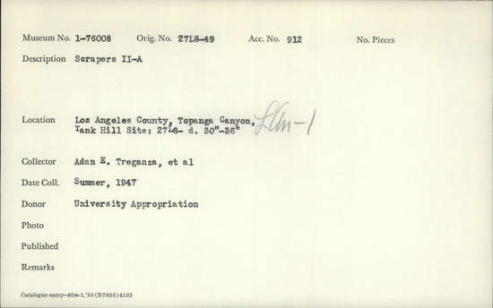 Documentation associated with Hearst Museum object titled Scrapers, accession number 1-76008, described as II-A